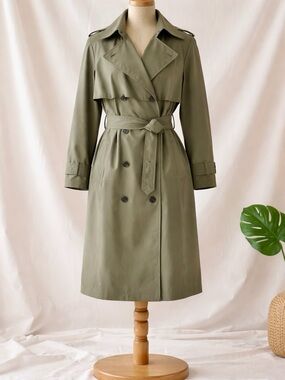 Fleet Street Vintage Women's Olive Trench Coat with Shoulder Pads& Belt Size 8p